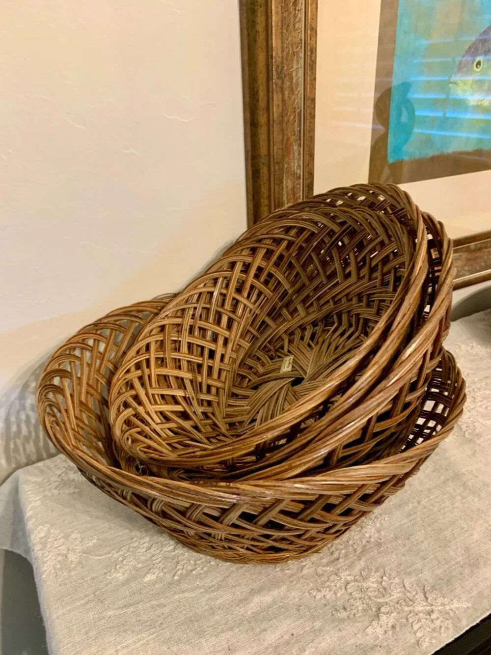 Wicker Rattan Bread, Chips, Fruit Baskets Vintage Nesting Set of 4 Beautiful